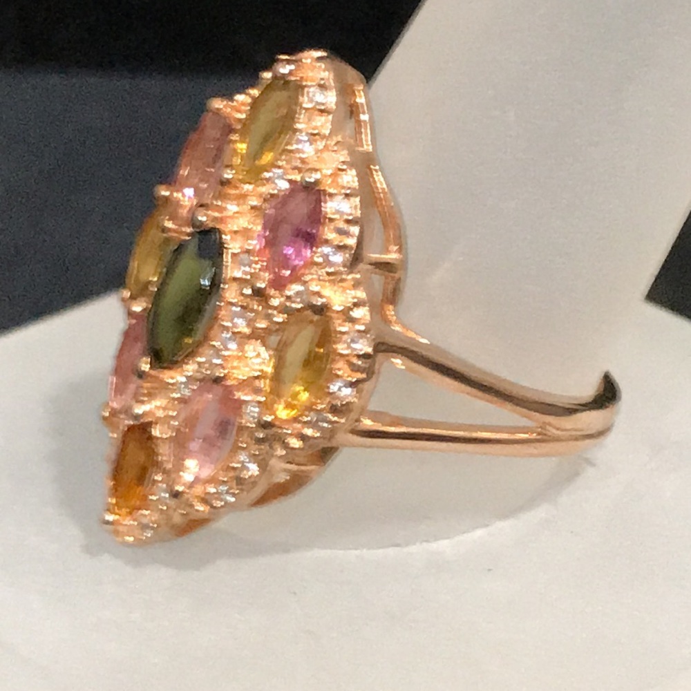 Ring - RG plated Sterling Silver Multicolored Tourmalines - Size 9 - Picture 4 of 7
